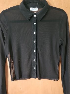 Popular 21 Black Sheer Button-Down Shirt Size Large